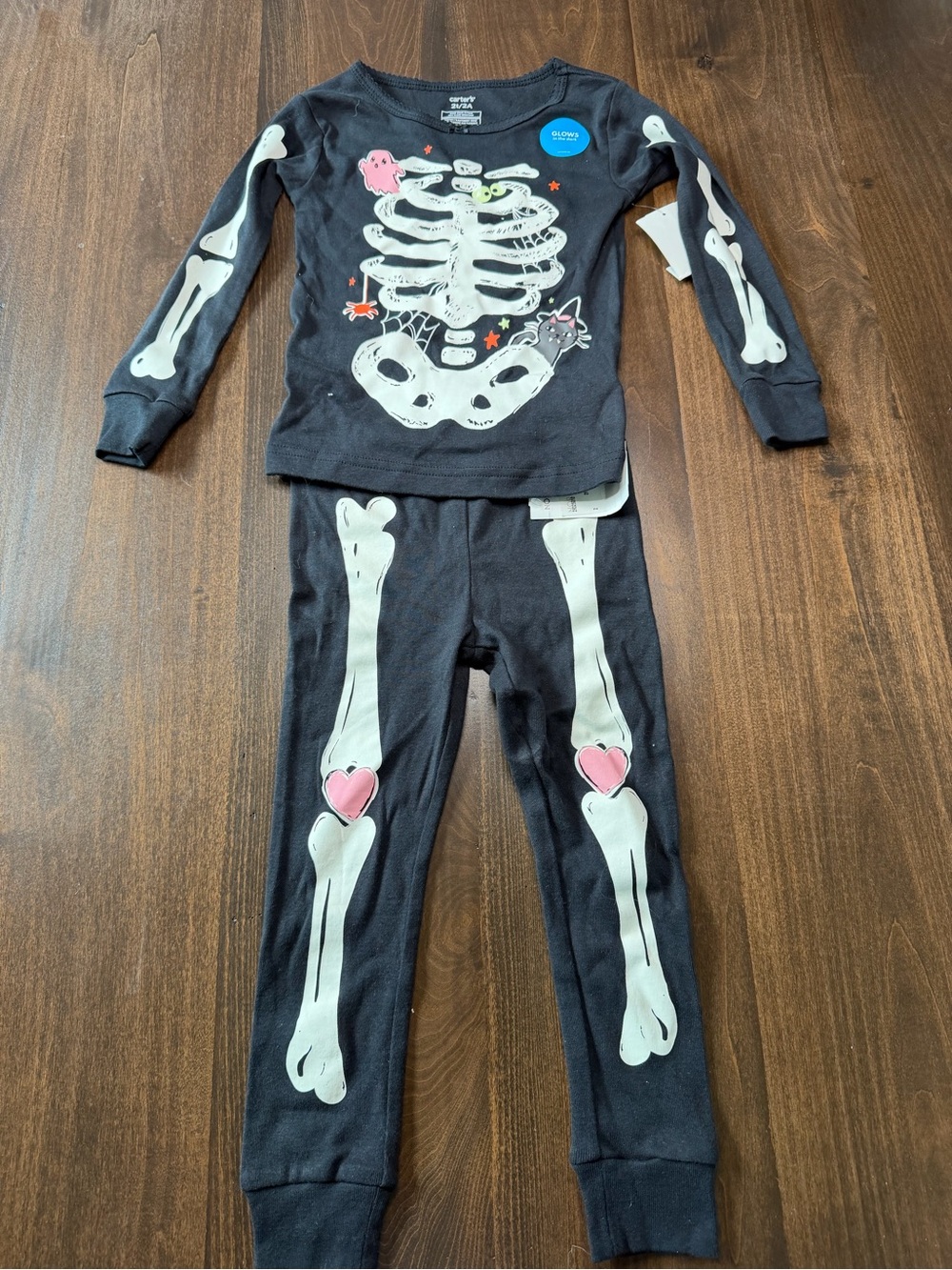 Carter's Black Skeleton Pajama Set with Pink Heart Details